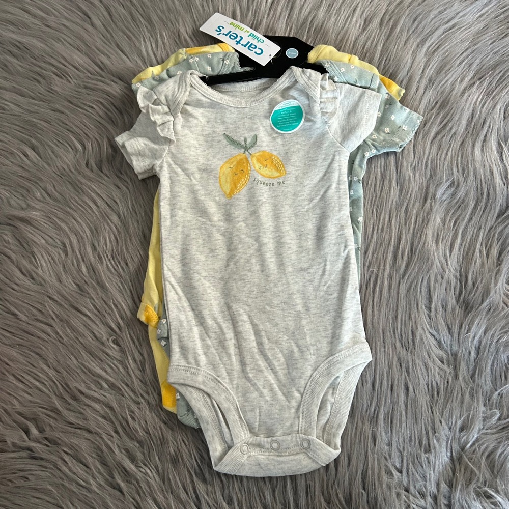 Carter's Child Of Mine Bodysuits Baby Girl Size 3-6 Months 3 Piece Cotton Lemons
